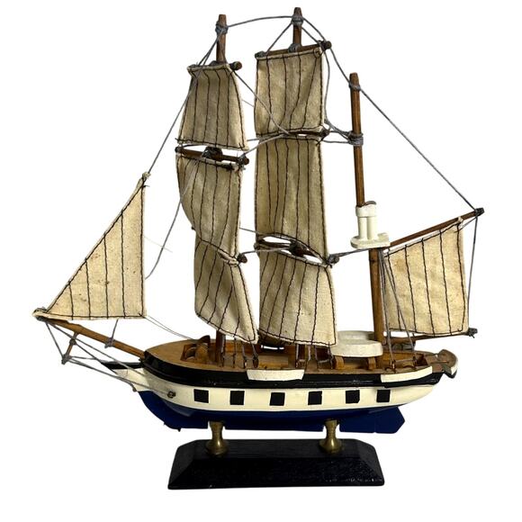 Handcrafted 9” Wood Sailing Ship Model Vintage - Picture 1 of 5